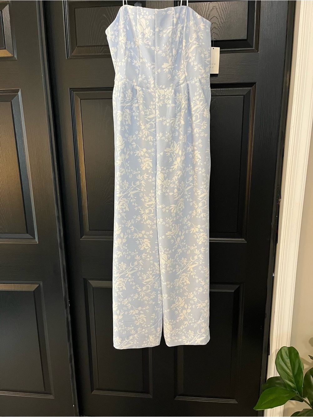 A New Day Strapless Floral Wide-Leg Jumpsuit in Light Blue and White